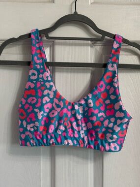 Goldsheep Clothing U-Bra Teal Pink Leopard Print Pullover Sports Bra Medium